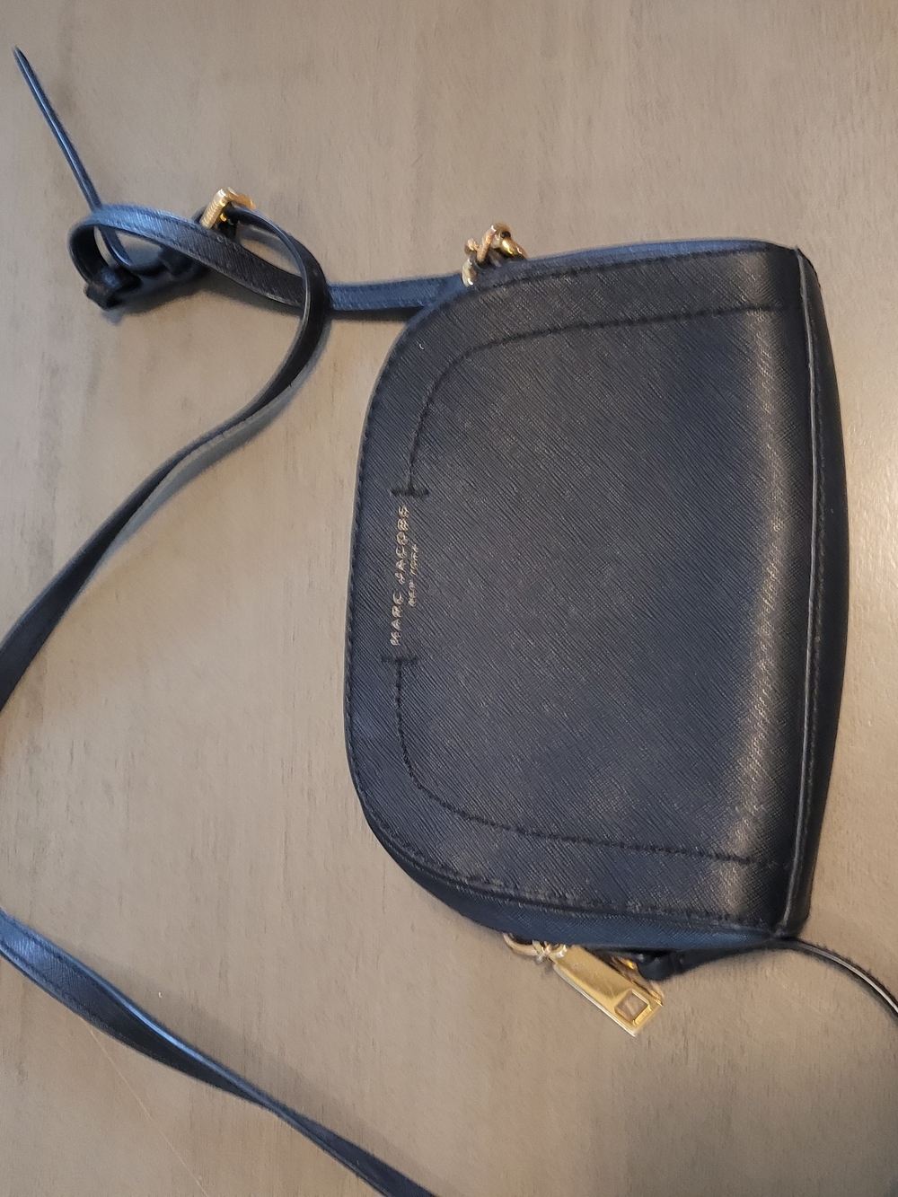 Marc Jacobs Black Leather Saddle Crossbody with Gold Hardware